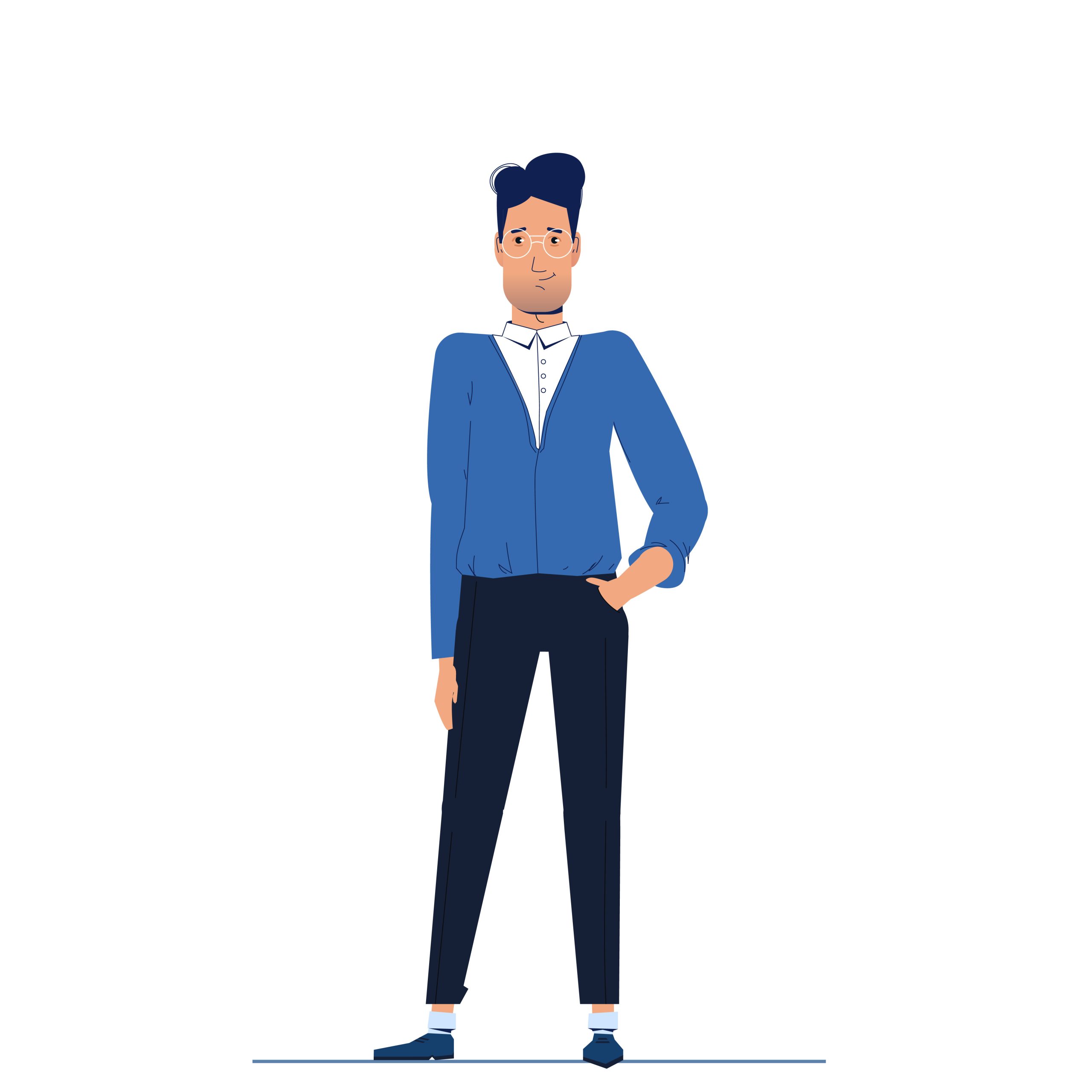The character is a man businessman stands and looks forward. Vector cartoon illustration