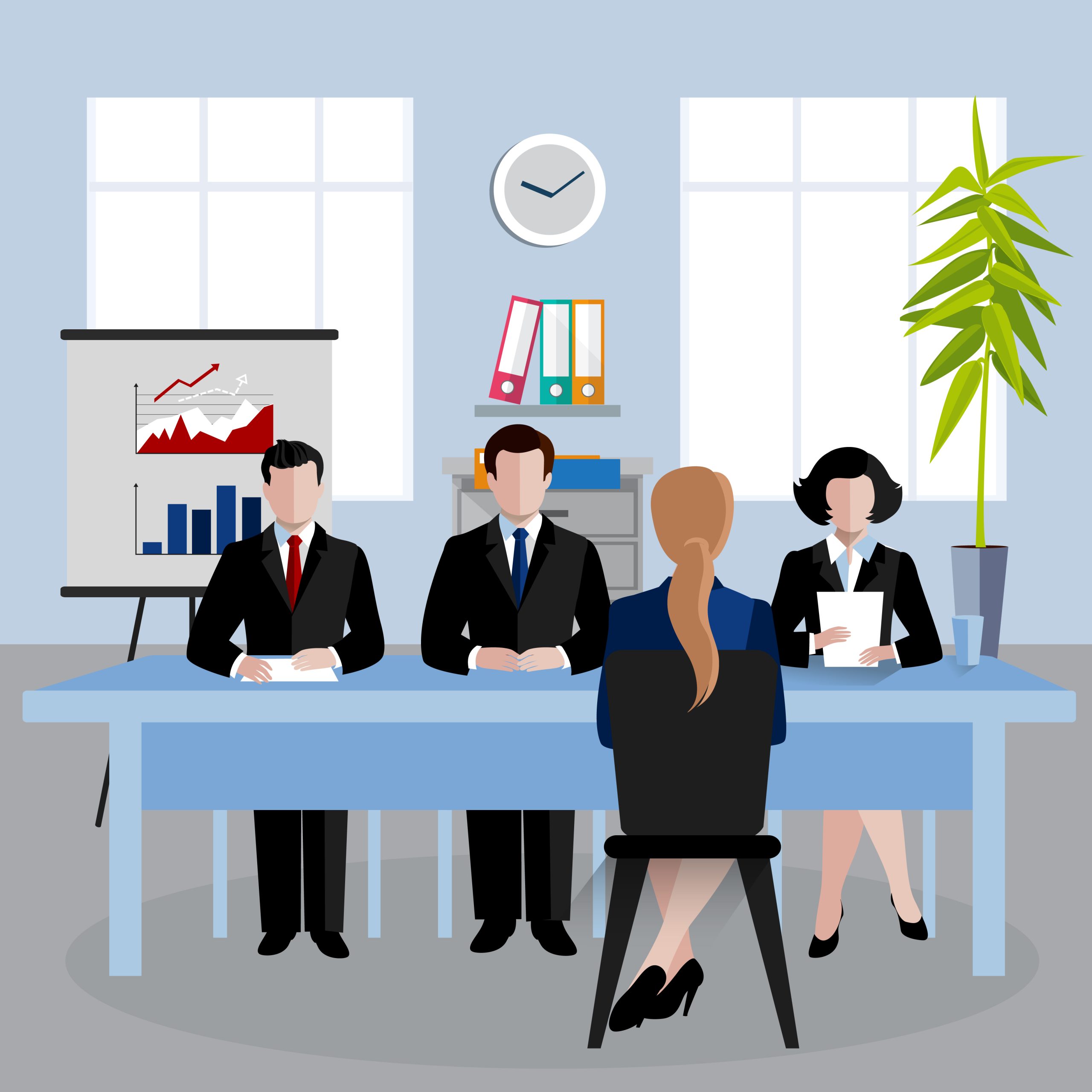 Human resources at business meeting in office flat background vector illustration